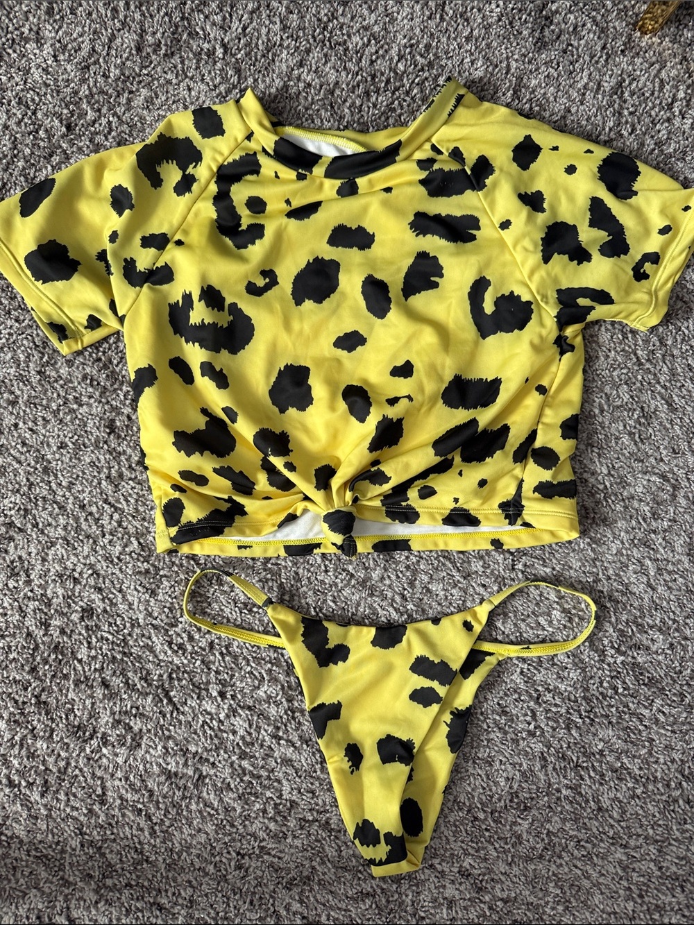Kids Yellow Leopard Short Sleeve Swim Set - Brand Unknown